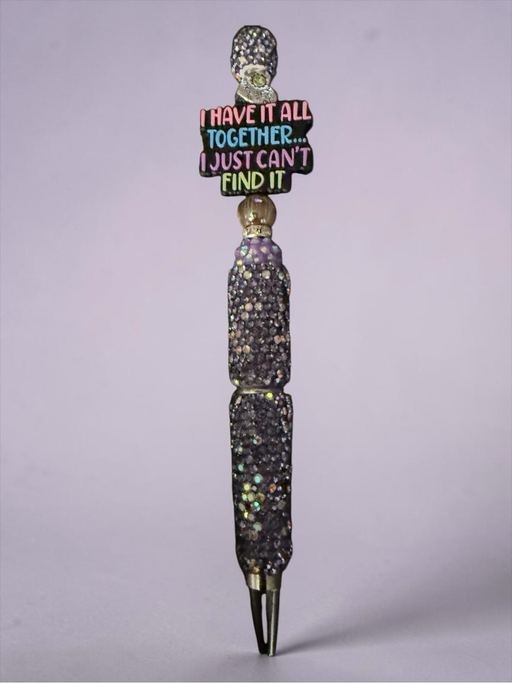 Rhinestone Crystal Pen with Humorous Charm - Purple Glitter